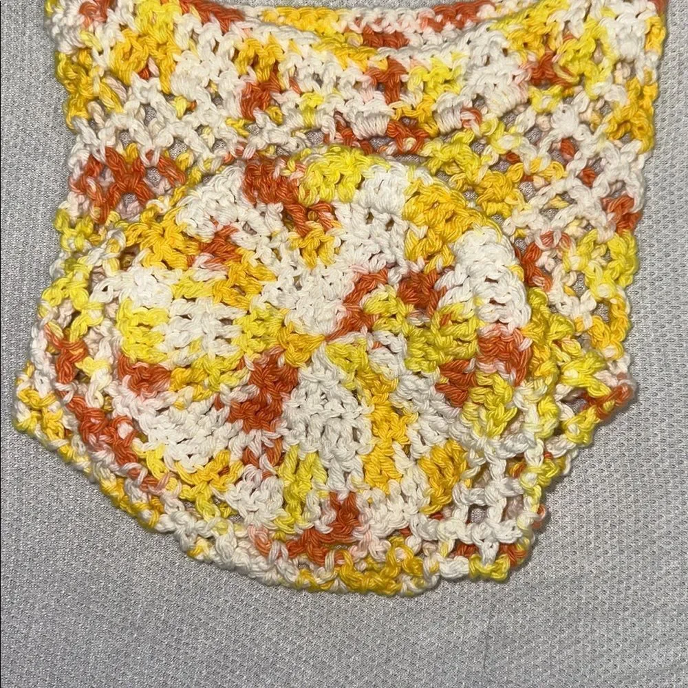 Handmade Crochet White Orange Yellow CandyCorn Colored Small Fishnet Market Tote